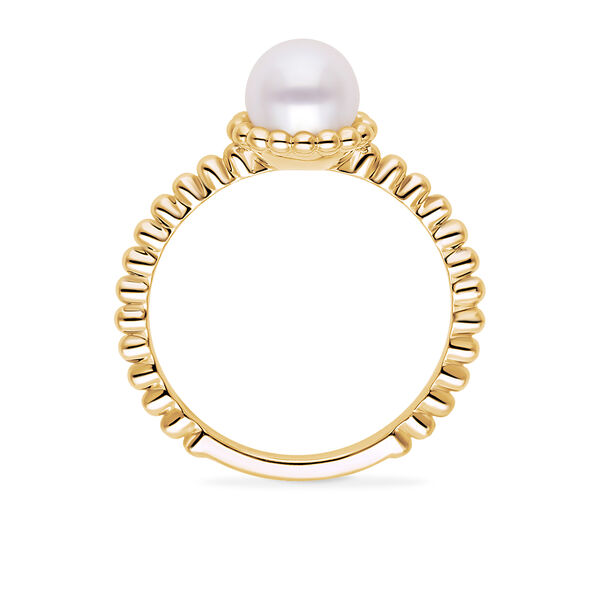 Yellow Gold Bead and Freshwater Pearl Ring