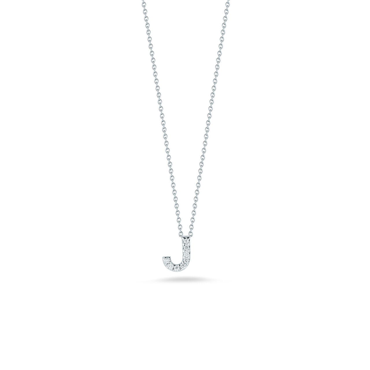 maison birks roberto coin tiny treasures love letter j white gold diamond necklace image number 0