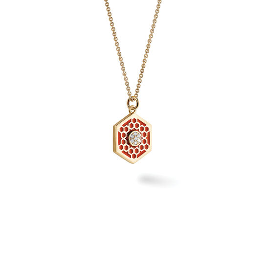 Médaillon hexagonal de taille moyenne en or jaune et émail rouge avec diamant image number 1