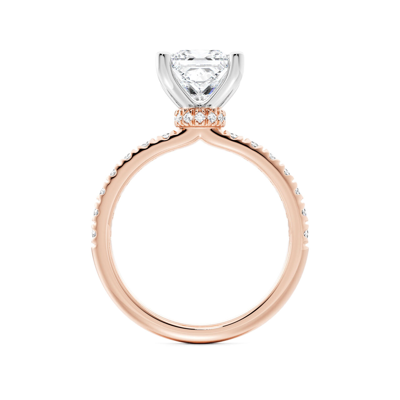 Birks D&eacute;co Princess‑Cut Solitaire Diamond Engagement Ring with Pav&eacute; Band and a Hidden Pav&eacute; Halo in Rose Gold image number 2
