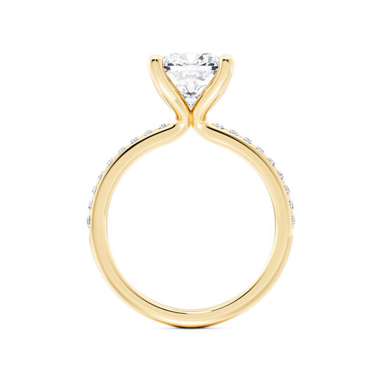 Cushion-cut diamond pav&eacute; engagement ring in yellow gold, side view image number 2