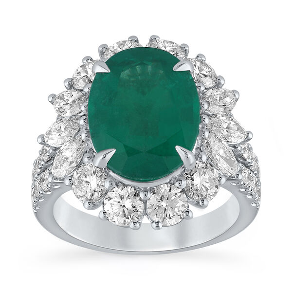 Emerald Oval-Cut Ring with Diamonds in White Gold