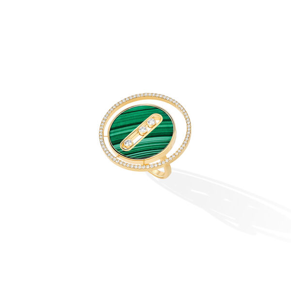 Bague Lucky Move en or jaune, malachite avec pavé de diamants, grand modèle