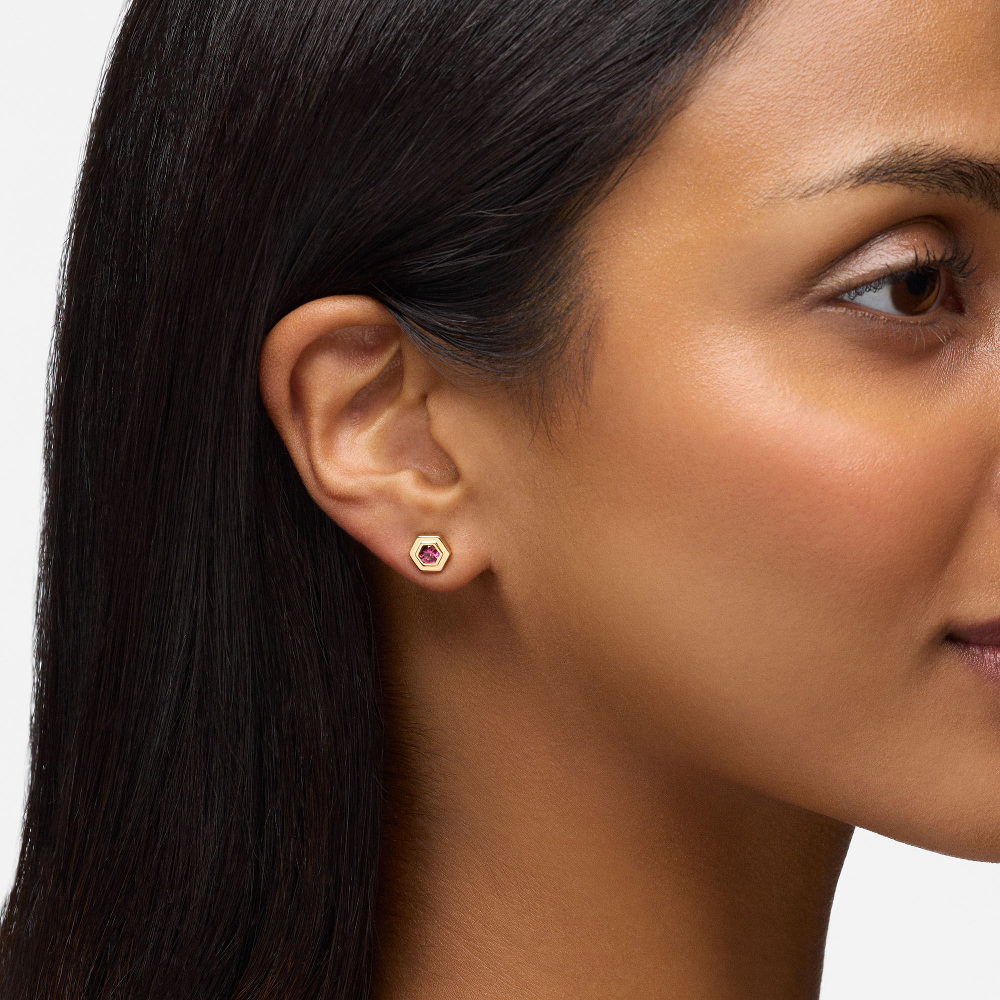 Yellow Gold Birthstone Earrings, Pink Tourmaline