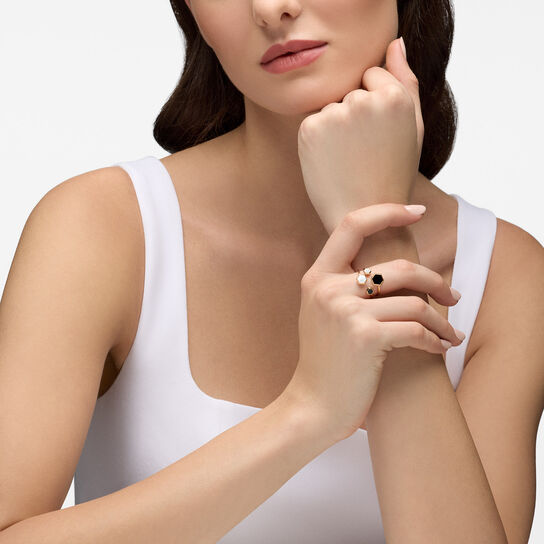 Birks Bee Chic Yellow Gold Mother of Pearl and Onyx Ring on model image number 1