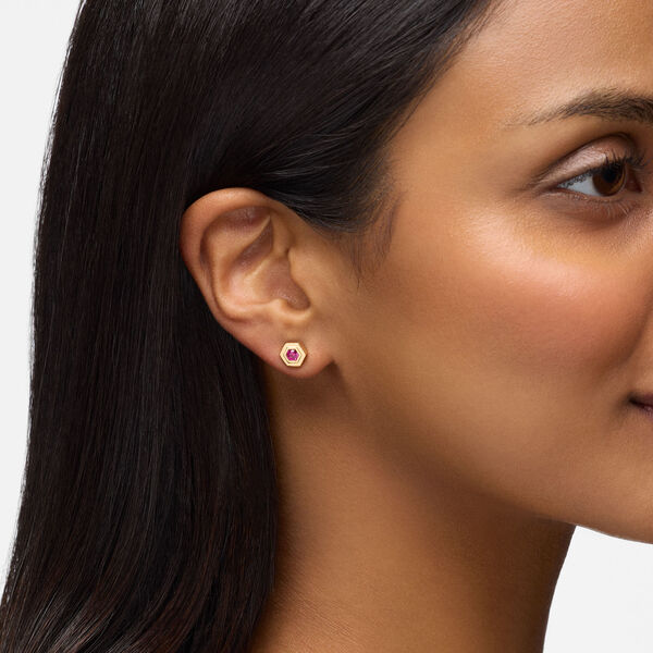 Yellow Gold Birthstone Earrings, Ruby