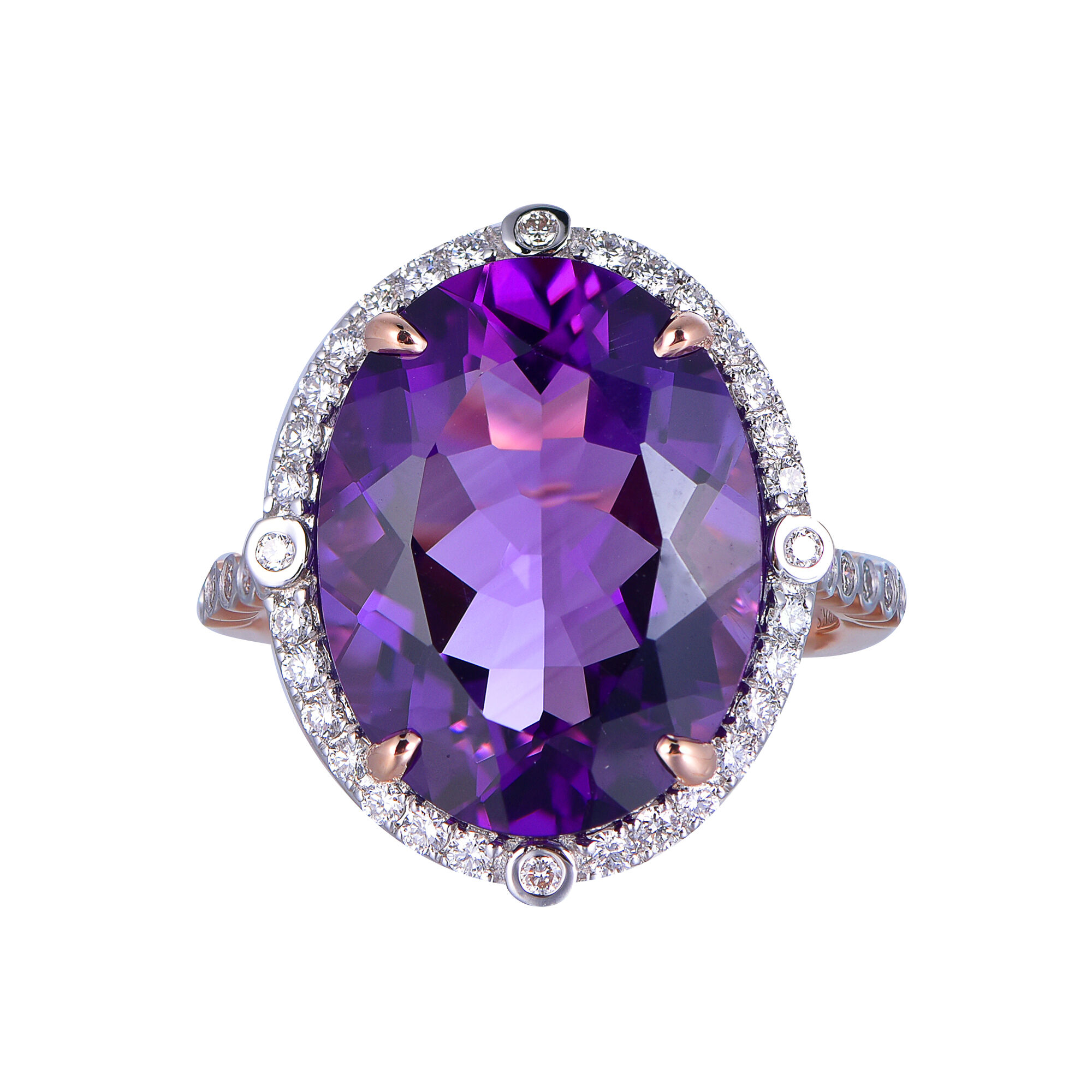 Oval Amethyst Ring with Diamond Halo in Rose Gold