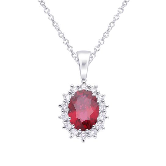 maison birks salon oval ruby diamond halo pendant sg09201p-8r front image number 0