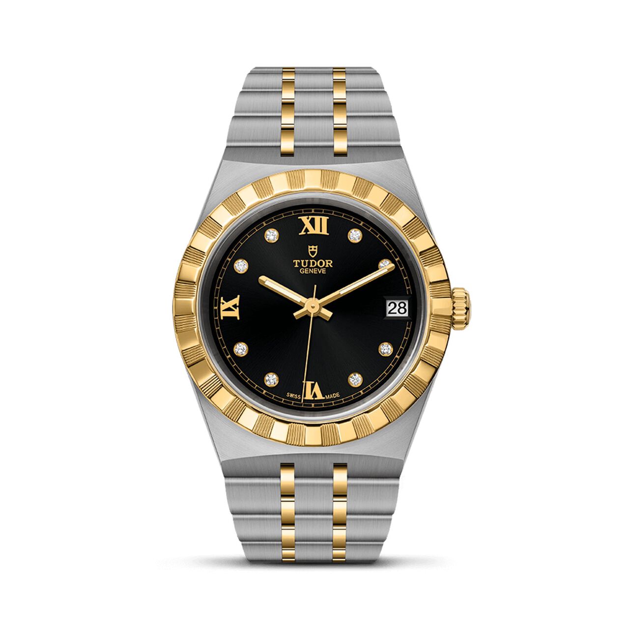 maison birks tudor royal 34 mm steel case black diamond set dial steel and gold bracelet m28403 0005 image number 0