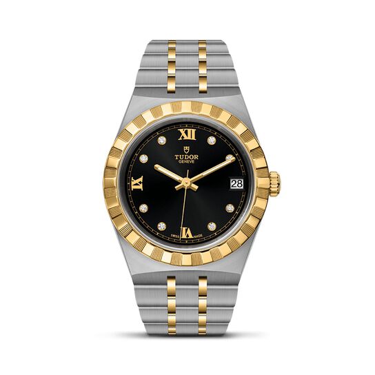 maison birks tudor royal 34 mm steel case black diamond set dial steel and gold bracelet m28403 0005 image number 0