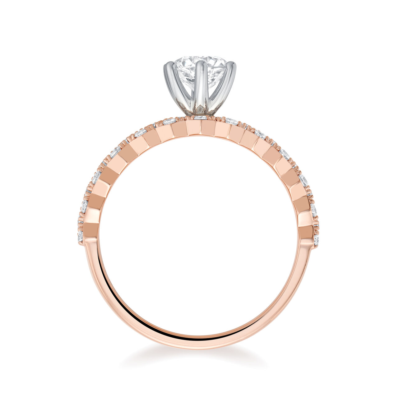 Round Solitaire Diamond Engagement Ring with Rose Gold and Diamond Paved Band image number 2