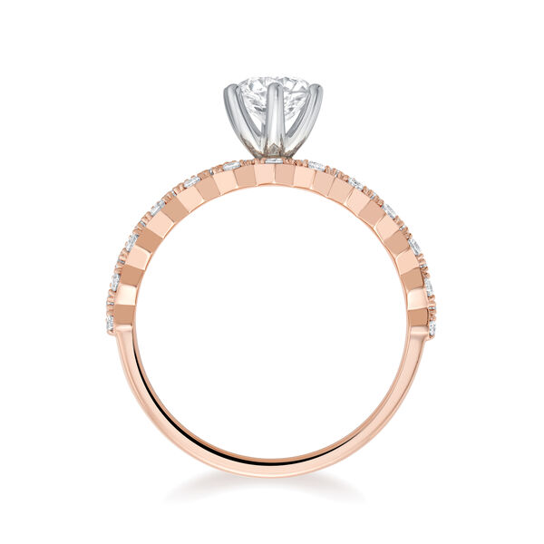 Round Solitaire Diamond Engagement Ring with Rose Gold and Diamond Paved Band