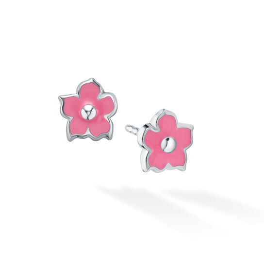 bijoux birks bee sweet pink enamel and silver stud flower earrings image number 0