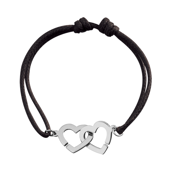 Bracelet cordon Double Coeurs R13 en or blanc