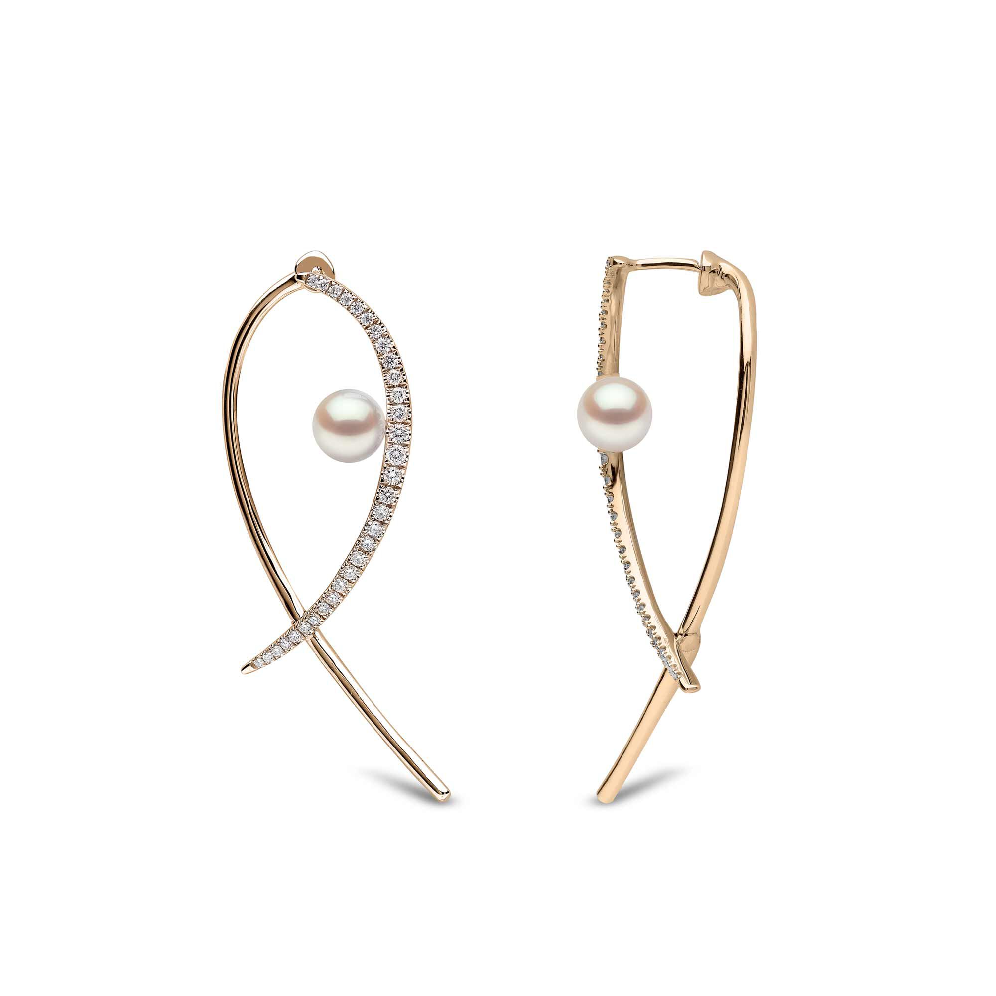 Sleek Yellow Gold Pearl and Diamond Earrings Yoko London QYE2191 6X EZ