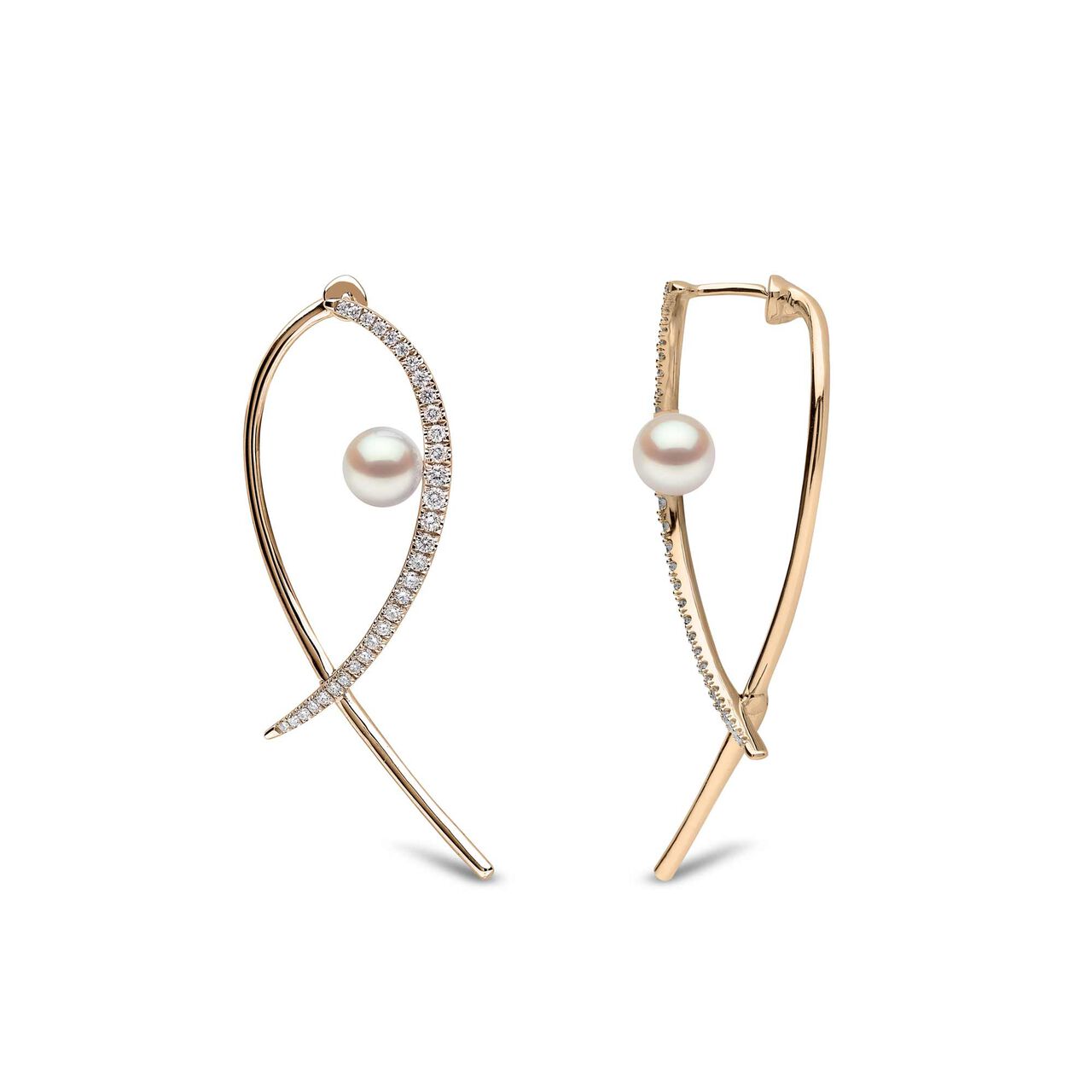 yoko london sleek yellow gold diamond pearl slide in earrings qye2191 6x front side image number 2