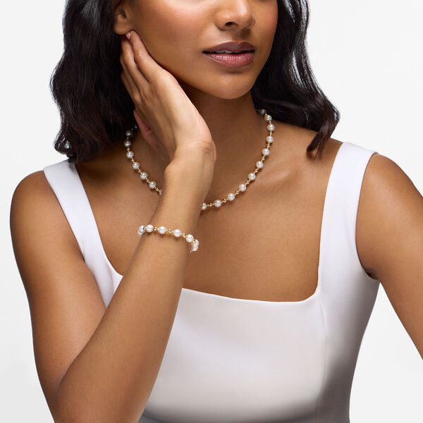 Yellow Gold Bead and Freshwater Pearl Necklace