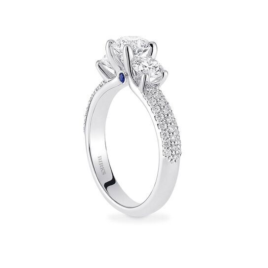 Birks Blue Three-Stone Pavé Diamond Engagement Ring - Angle image number 2