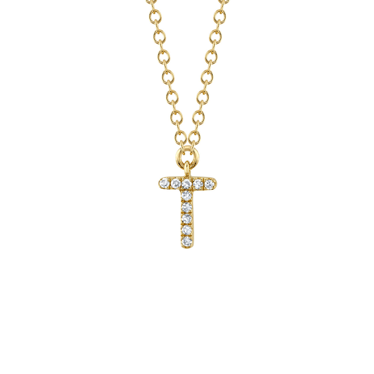 Shy Creation Initials Yellow Gold and Diamond Pavé Letter T Necklace SC55007904-T image number 0