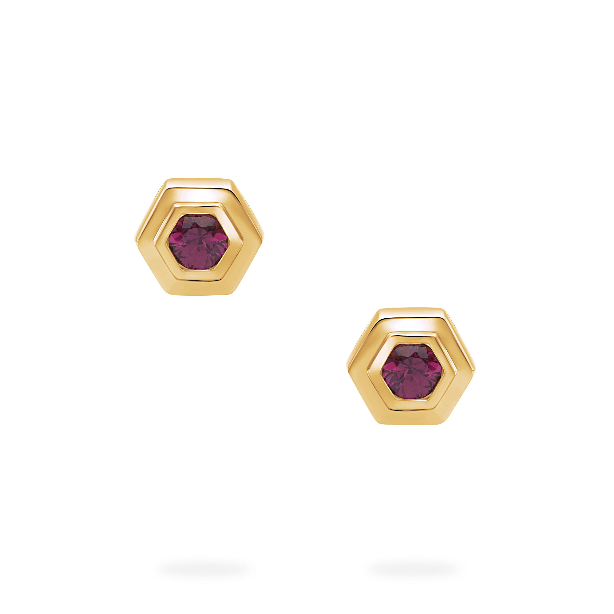 Yellow Gold Birthstone Earrings, Rhodolite