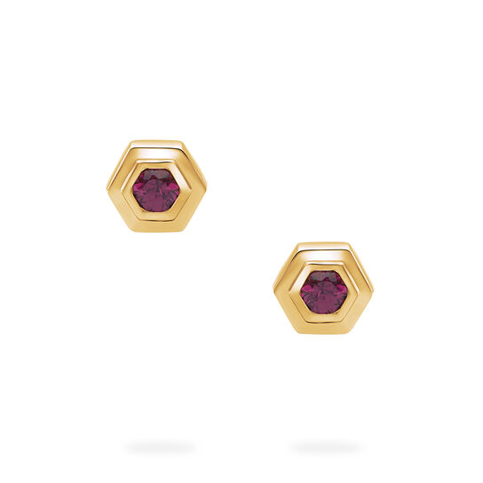 Birks Essentials Yellow Gold Birthstone Earrings, Rhodolite image number 1