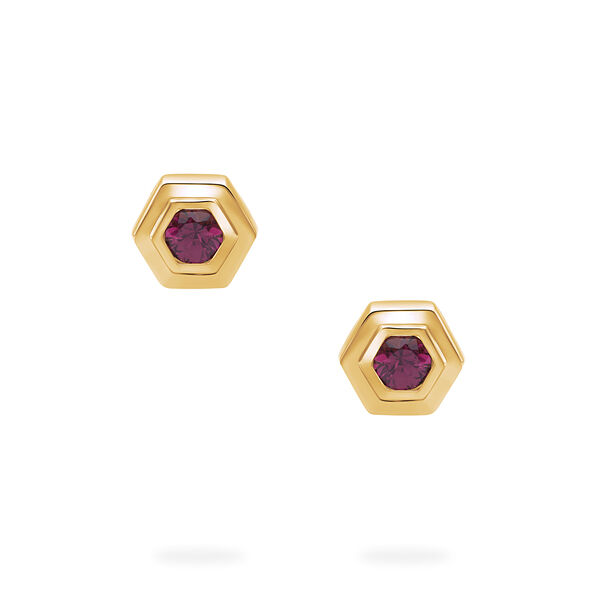 Yellow Gold Birthstone Earrings, Rhodolite