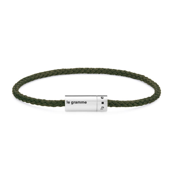 7g Polished Silver and Khaki Polyester Nato Cable Bracelet