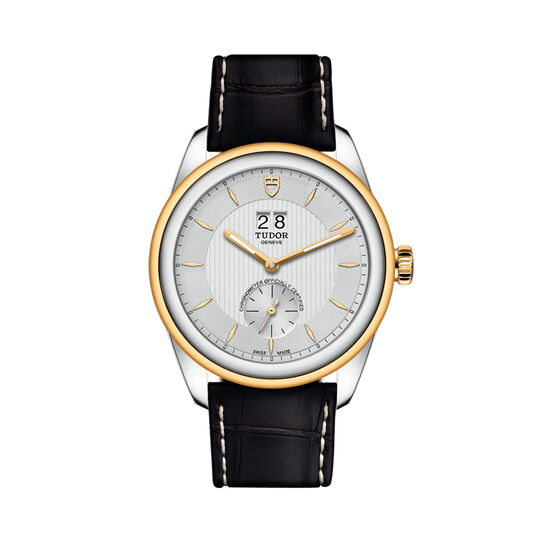 tudor glamour double date steel & gold bezel gold plated dial brown alligator strap m57103 0019 image number 0