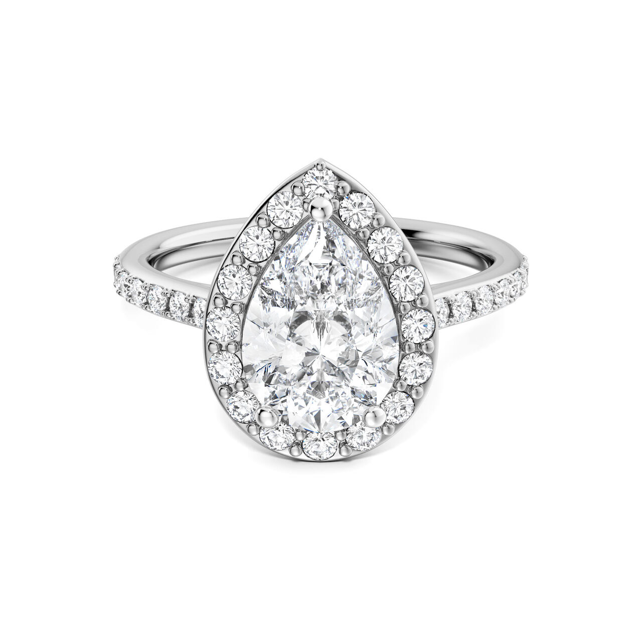 Birks Ros&eacute;e du Matin Pear-Cut Diamond Engagement Ring with Halo and Pav&eacute; Band in White Gold image number 0