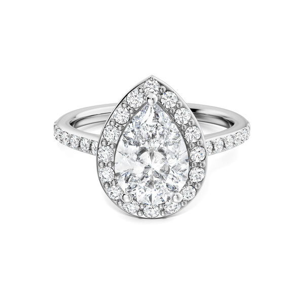Pear-Cut Diamond Engagement Ring with Halo and Pav&eacute; Band in White Gold