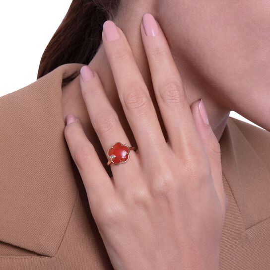 Pasquale Bruni Petit Joli Rose Gold, Carnelian and Diamond Ring 16241R On Model image number 1