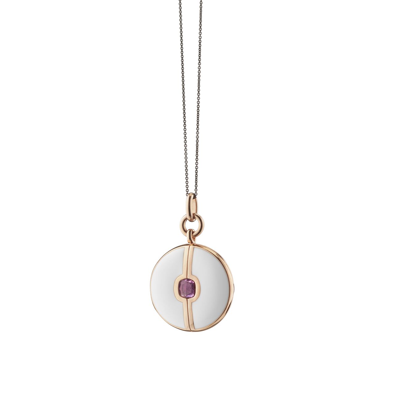Monica Rich Kosann Locket X Color Yellow Gold Vermeil, White Enamel and Pink Sapphire Round Pendant image number 0