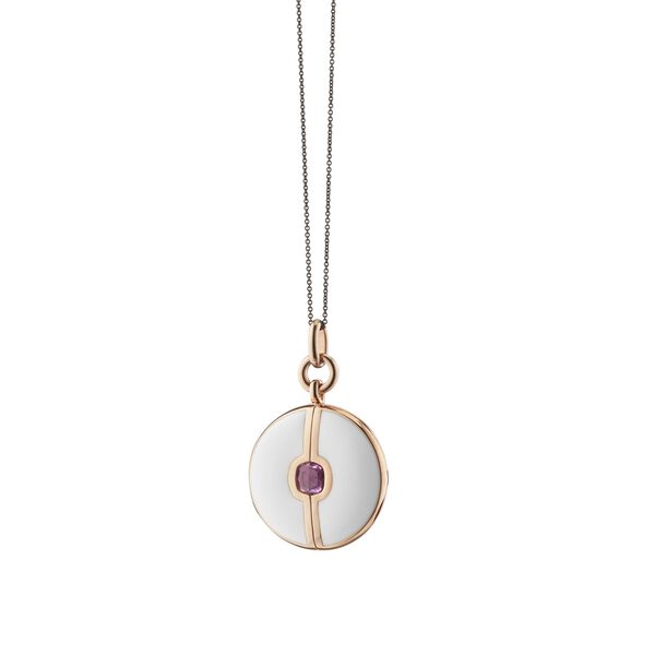 Locket X Color Yellow Gold Vermeil, White Enamel and Pink Sapphire Round Pendant