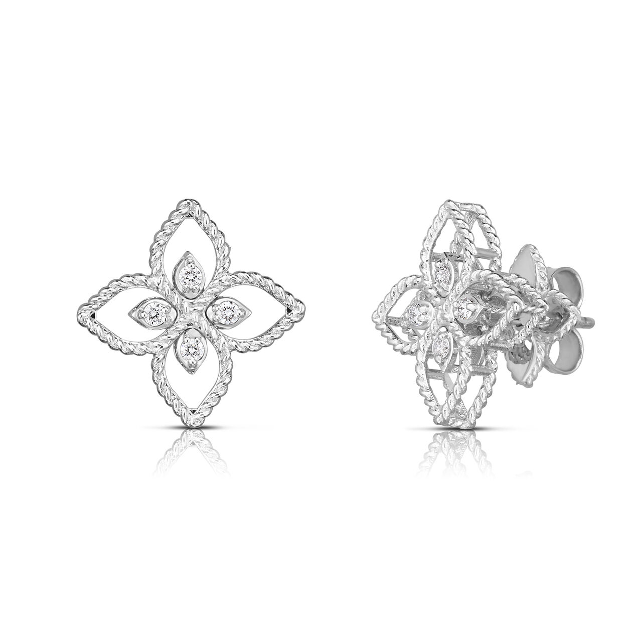Boucles d'oreilles clous Princess Flower Filigre en or blanc et diamants image number 0