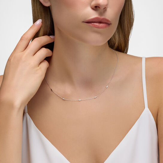 Birks Iconic Silver Rosée du Matin Necklace on model image number 1