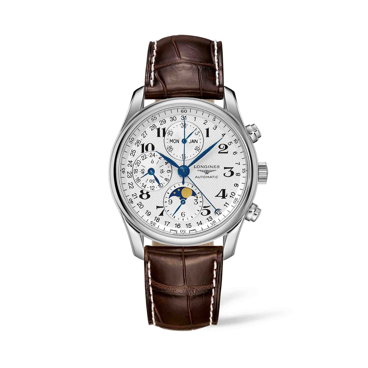 the longines master collection automatic chronograph steel  alligator strap l26734783 image number 0