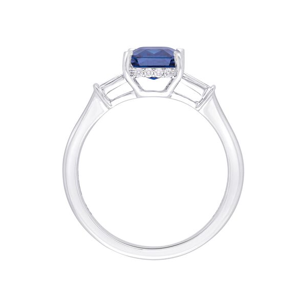 Blue Sapphire and Diamond Tapered Baguette Ring