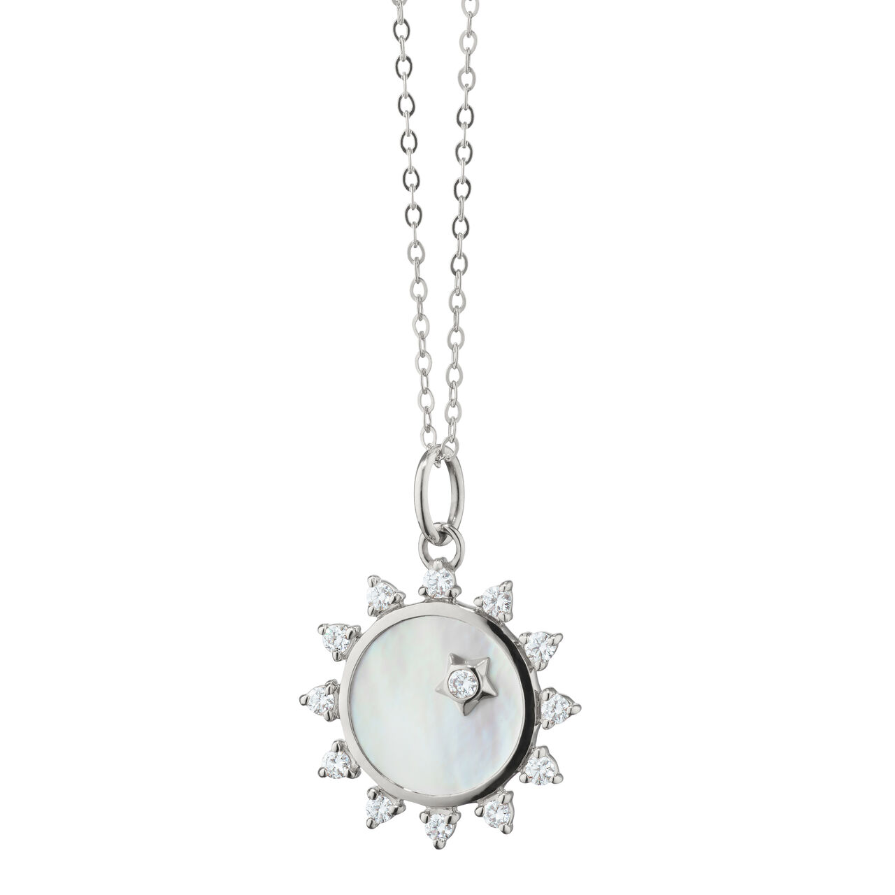 Monica Rich Kosann Silver Sun Pendant with Mother of Pearl and White Sapphires CH-41583 image number 0