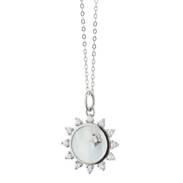 Sun, Moon & Stars Mini Hapiness Sun Silver, Mother-of-Pearl and White Sapphire Pendant