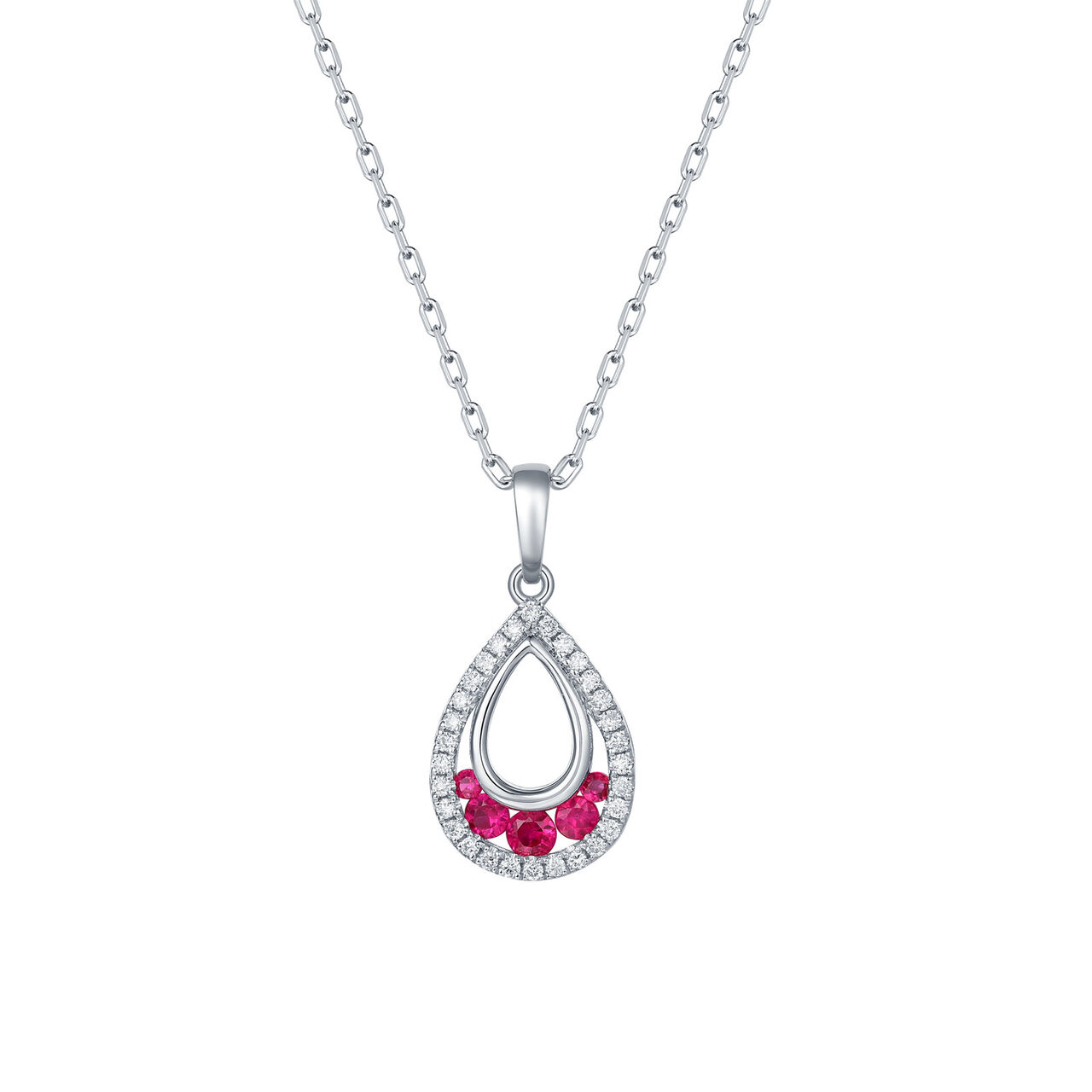 Ruby and Diamond Tear drop Pendant in White Gold image number 0