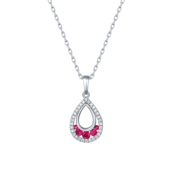 Pendentif Rubis et Diamants forme de larme en Or Blanc