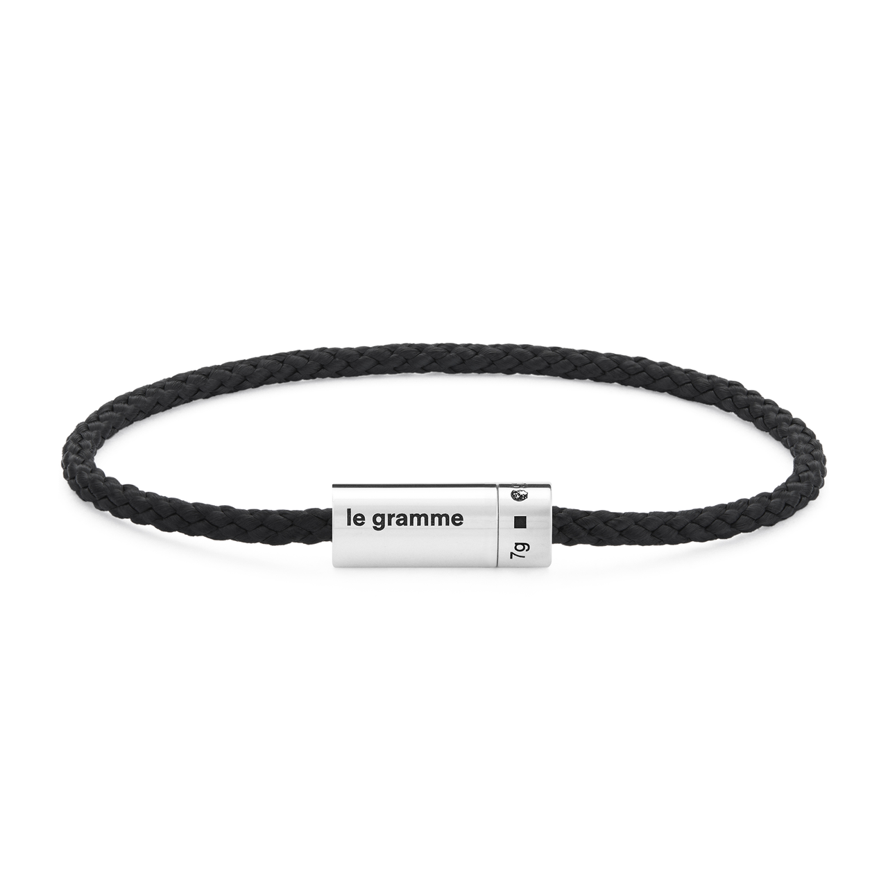 Le Gramme 7g Polished Silver and Black Polyester Nato Cable Bracelet image number 0