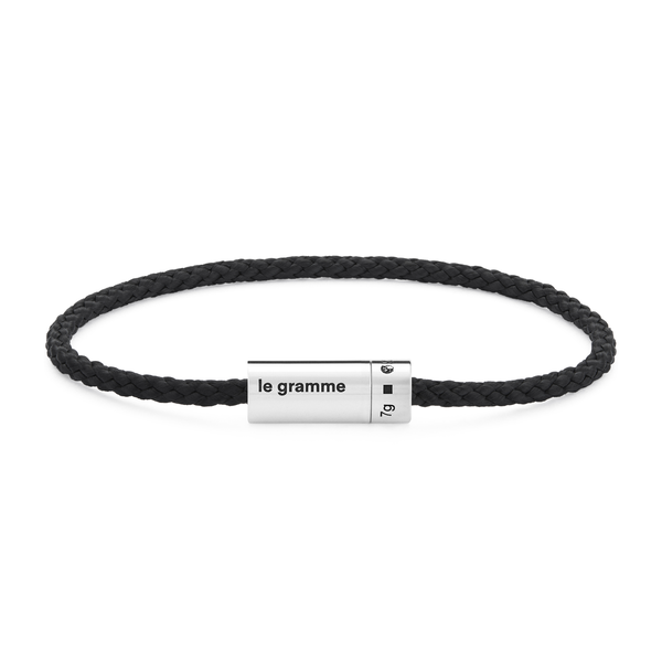 7g Polished Silver and Black Polyester Nato Cable Bracelet