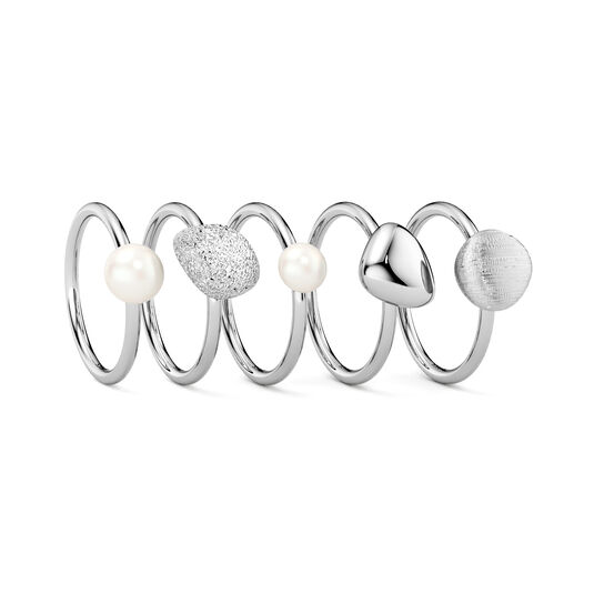 Birks Pebble Silver and Pearl Stackable 5-Ring Set image number 3