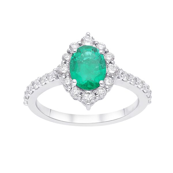 Bague avec émeraude ovale et halo de diamants