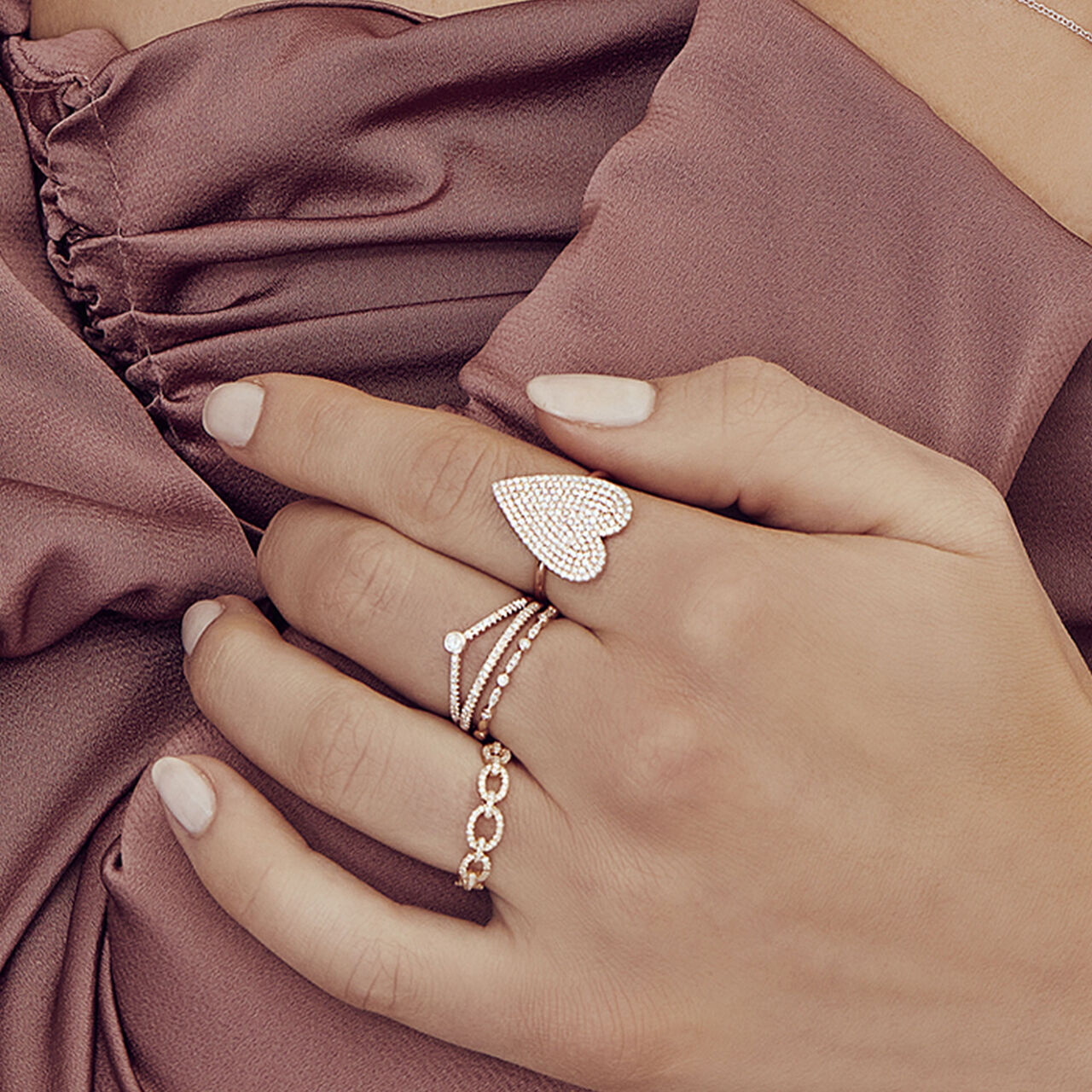Shy Creation Yellow Gold Ring with Diamond Pavé Heart 450017382765 Model image number 1