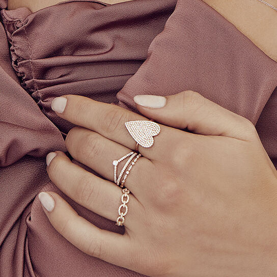 Shy Creation Yellow Gold Ring with Diamond Pavé Heart 450017382765 Model image number 1