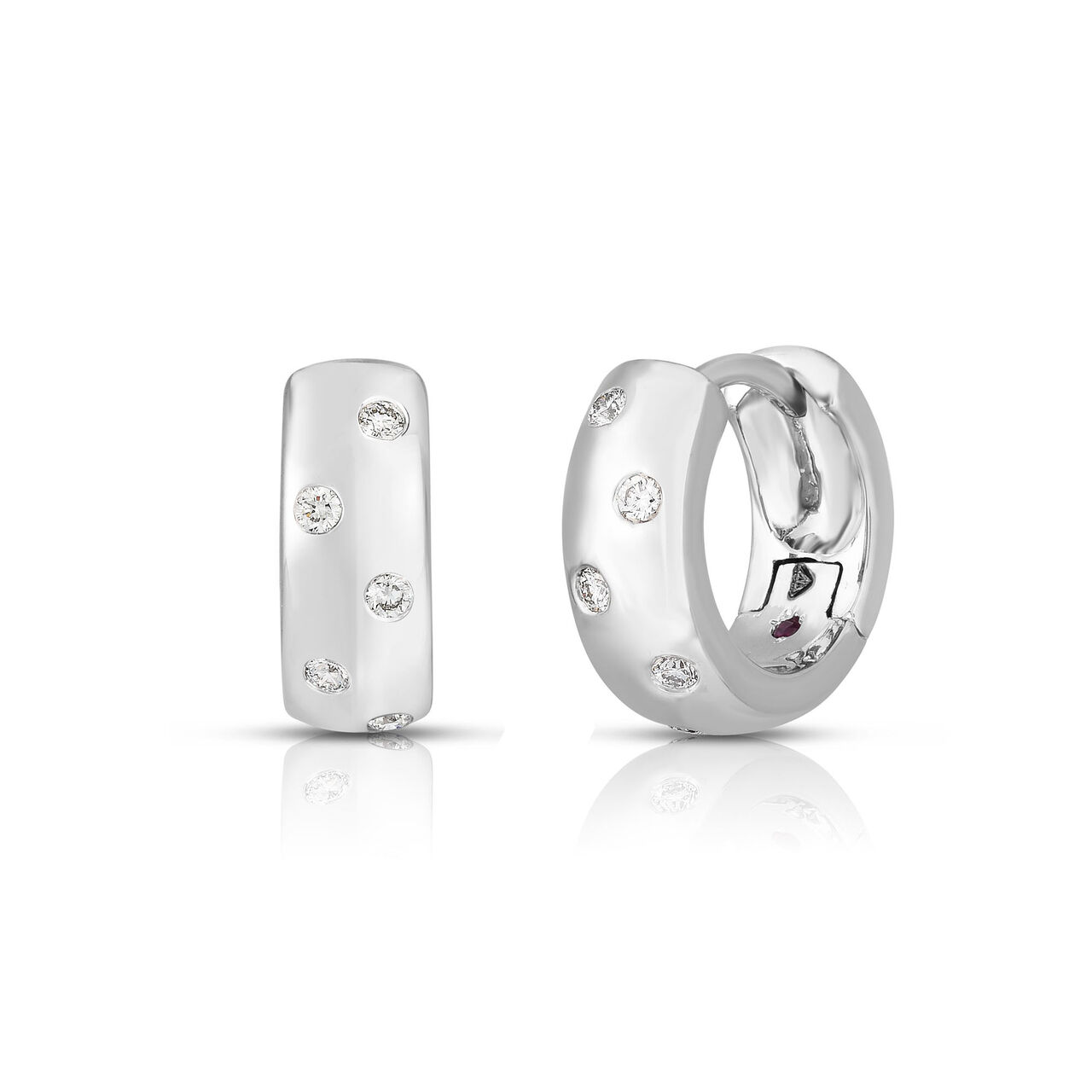 Classic Gold Small White Gold and Diamond Hoop Earrings image number 0