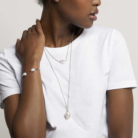 Birks Pearls Large Freshwater Baroque Pearl And Silver Pendant on model image number 1