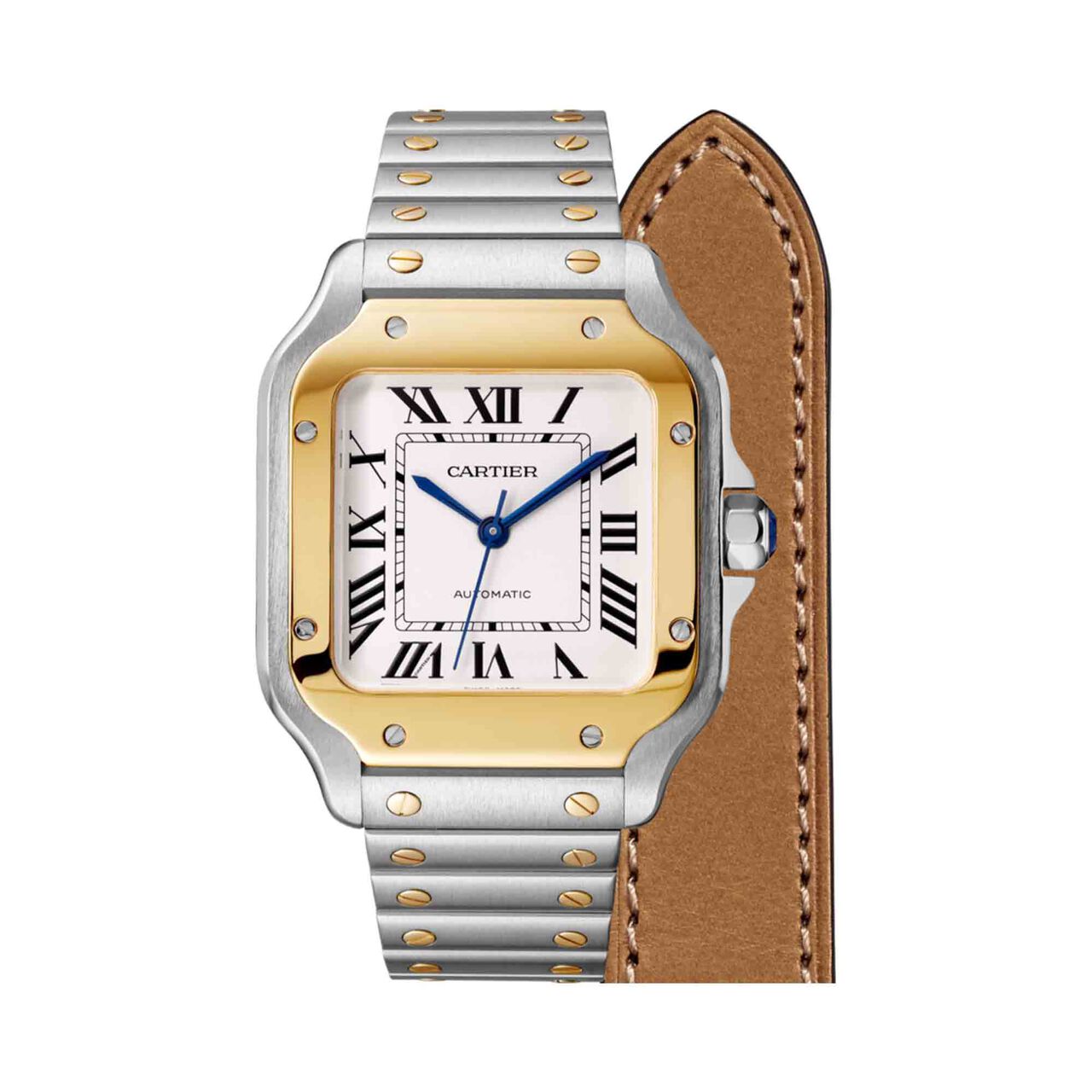 santos cartier medium automatic 35 yellow gold steel w2sa0016 front steel image number 1
